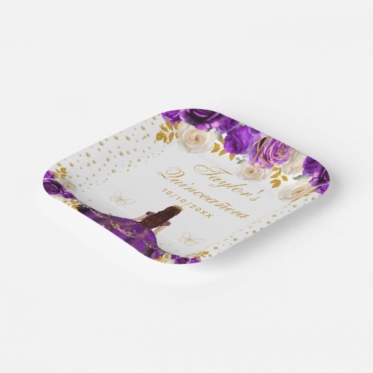 Lila Prinzessin Quinceañera Pappteller (Gewinkelt)