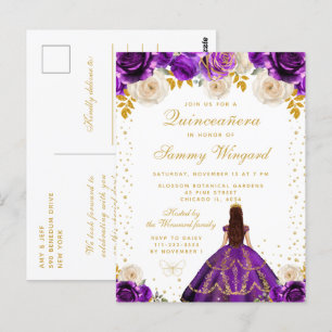 Lila Prinzessin Quinceañera Postkarte