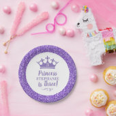 Lila Prinzessin Tiara Crown Glitzer Girl's Birthda Pappteller (Party)