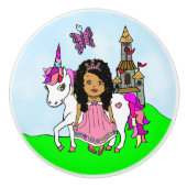 Lila Prinzessin und Einhorn Keramikknauf (Vorderseite)
