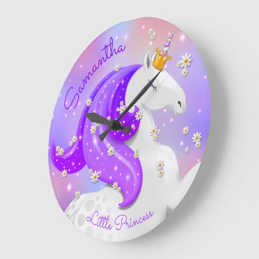 Lila Prinzessin Unicorn Kinderzimmer Große Wanduhr (Winkel)