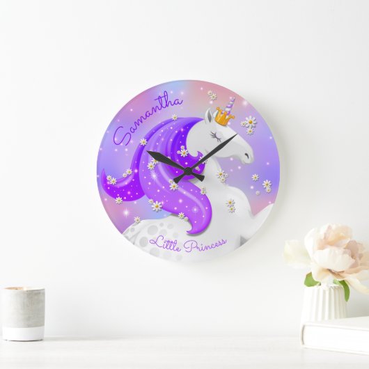 Lila Prinzessin Unicorn Kinderzimmer Große Wanduhr (Zuhause)