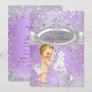 Lila Prinzessin Winter-Baby-Party Blond Einladung