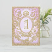 Lila Prinzessin zum ersten Geburtstag Einladung (Stehend Vorderseite)