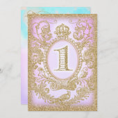 Lila Prinzessin zum ersten Geburtstag Einladung (Vorne/Hinten)