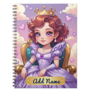 Lila Prinzessinnen-Notizbuch – Anpassbarer Name Notizblock