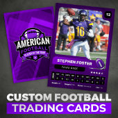 Lila Pro American Football Player Trading Card Telefonnummerkarte