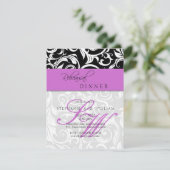 Lila Probe-Dinnerkarte "Swirl Monogramm" Einladung (Stehend Vorderseite)