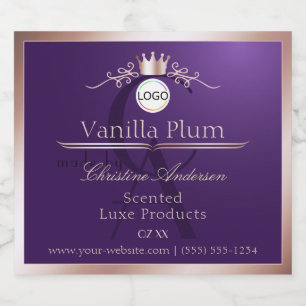 Lila Produktlabel Rose Gold Rahmen Logo Monogramm Alkoholflaschenetikett