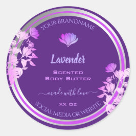 Lila Produktverpackungsmarken - Silber geblüht Runder Aufkleber