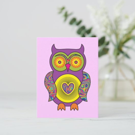 Lila Psychedelic Owl Postkarte (Stehend Vorderseite)