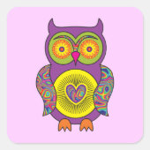 Lila Psychedelic Owl Quadratischer Aufkleber (Vorderseite)