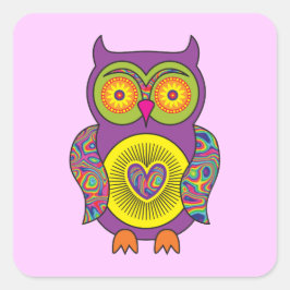 Lila Psychedelic Owl Quadratischer Aufkleber