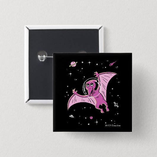 Lila PterodactylDinos im Weltraum Button (Vorne & Hinten)