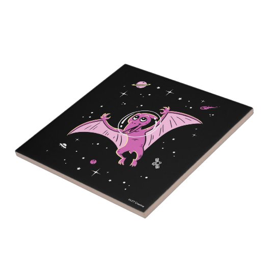 Lila PterodactylDinos im Weltraum Fliese (Seite)