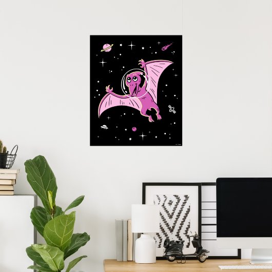 Lila PterodactylDinos im Weltraum Poster (Heimbüro)