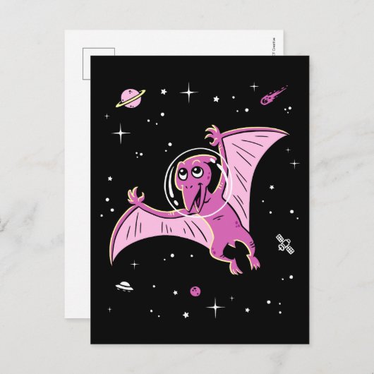 Lila PterodactylDinos im Weltraum Postkarte (Vorne/Hinten)