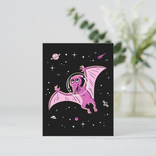 Lila PterodactylDinos im Weltraum Postkarte (Stehend Vorderseite)