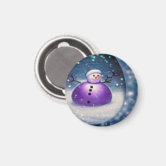 Lila Pudgy Painted Snowman Magnet (Vorderseite/Rückseite)