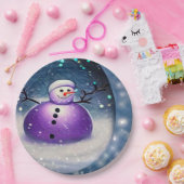 Lila Pudgy Painted Snowman Pappteller (Party)