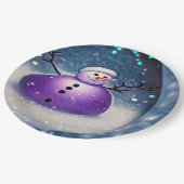 Lila Pudgy Painted Snowman Pappteller (Schrägansicht)
