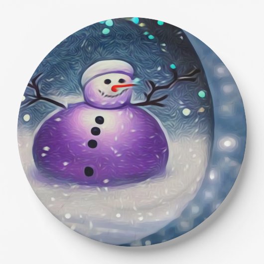 Lila Pudgy Painted Snowman Pappteller (Vorderseite)