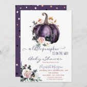 Lila Pumpkin-Blume, Dotted Baby Dusche Einladung (Vorne/Hinten)