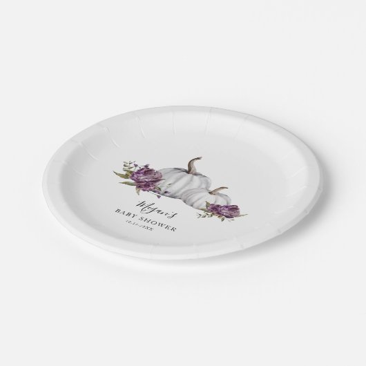 Lila Pumpkin-Kinderdusche Pappteller (Schrägansicht)