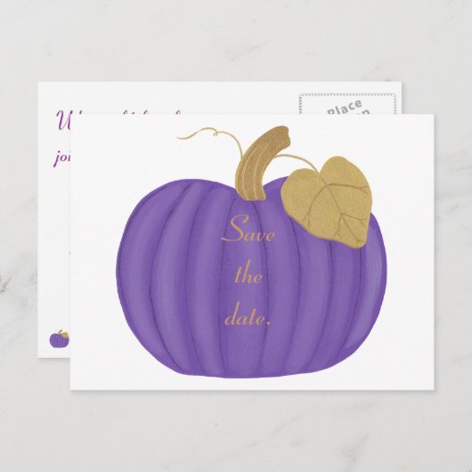 Lila Pumpkin Save the Date Postkarten für Hochzeit (Vorne/Hinten)
