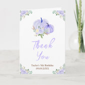 Lila Pumpkins Floral Geburtstagsparty Dankeskarte (Vorderseite)