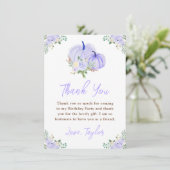 Lila Pumpkins Floral Geburtstagsparty Dankeskarte (Stehend Vorderseite)