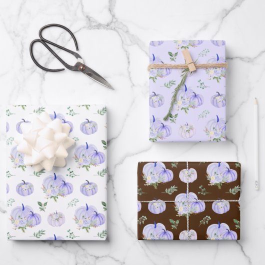 Lila Pumpkins Floral Geschenkpapier Set (Vorderseite)