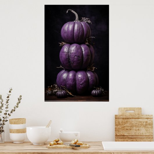 Lila Pumpkins gestapelt Poster (Küche)