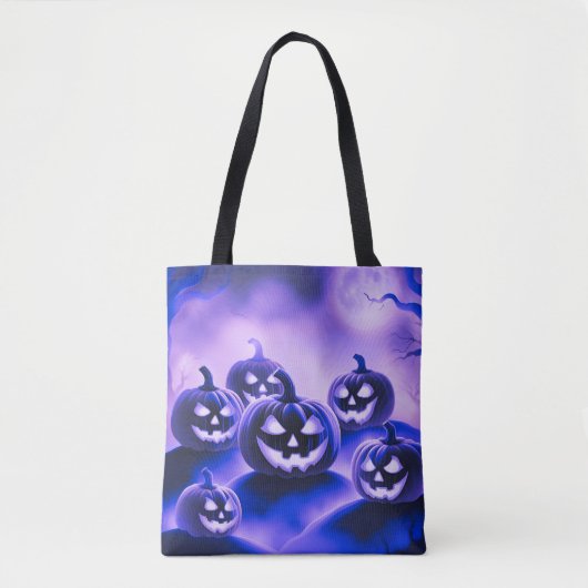 Lila Pumpkins Halloween Tasche (Vorderseite)