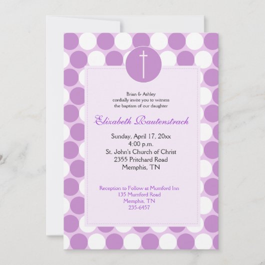 Lila Punkt Taufe/Einladung zur Feier Einladung (Vorderseite)