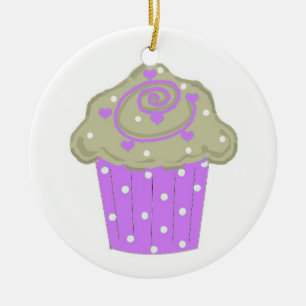 Lila Punkte-Cupcake Keramikornament