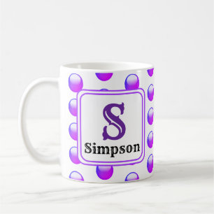Lila Punkte-Monogramm Initiale und Name Kaffeetasse