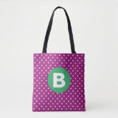 Lila Punkte-Muster Grün Monogramm Tasche (Vorderseite)