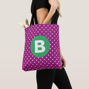 Lila Punkte-Muster Grün Monogramm Tasche