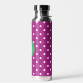 Lila Punkte-Muster Grüne Monogramm Trinkflasche (Links)