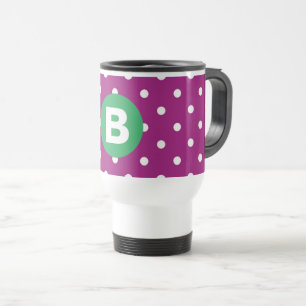 Lila Punkte-Muster grünes Monogramm Reisebecher