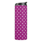Lila Punkte-Muster Grünes Monogramm Thermosbecher (Nach links gedreht)