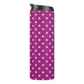 Lila Punkte-Muster Grünes Monogramm Thermosbecher (Nach rechts gedreht)