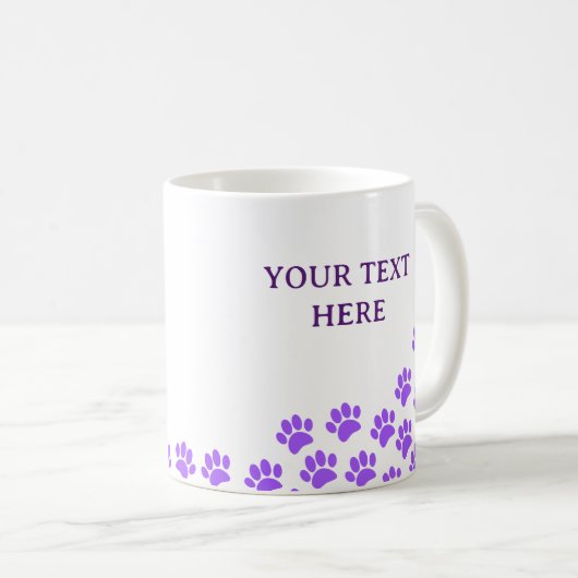 Lila Puppy-Paw-Drucke mit benutzerdefiniertem Text Kaffeetasse (VorderseiteRechts)
