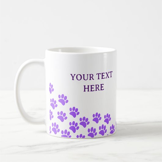 Lila Puppy-Paw-Drucke mit benutzerdefiniertem Text Kaffeetasse (Links)