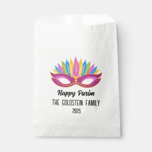 Lila Purim Masquerade Familienname Gefälligkeitsag Geschenktütchen (Vorderseite)