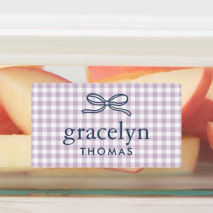 Lila Purpur Gingham-Schleifen-Monogramm Etiketten