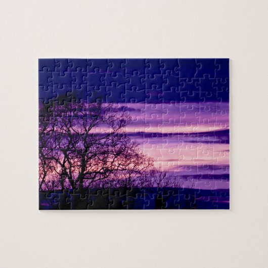 Lila Puzzle mit Sonnenuntergang Silhouette (Horizontal)