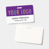 Lila-PVC-Name-Abzeichen Horizontale Logokombinatio Ausweis (Vorder- & Rückseite)