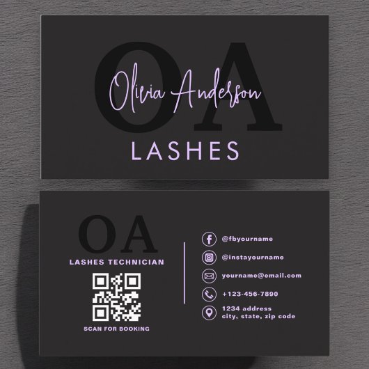 Lila QR-Code Auge Lashes Techniker Schwarz Visitenkarte